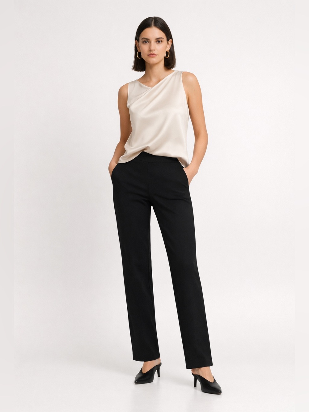 Quince Ultra‑Stretch Ponte Straight Leg Pants NWT Tall Black L Work Office